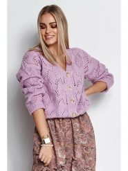 Makadamia Kardigan w kolorze liliowym rozmiar: onesize. Różowe swetry Makadamia, w ażurowe wzory, z wełny, bez ramiączek. Za 265.95 zł.