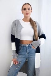 Sweter Kardigan w pasy szary+granatowy. Niebieskie swetry KESI, l, bez wzorów, z wełny, plus size, bez ramiączek. Za 123.43 zł.
