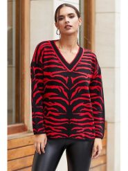 Milan Kiss Sweter w kolorze czerwonym ze wzorem rozmiar: S. Czerwone swetry Milan Kiss, s, bez wzorów, bez ramiączek. Za 145.26 zł.