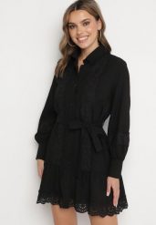 Czarna Koszulowa Sukienka z Wiskozy z Bawełną Koronką i Paskiem Lilresia. Czarne sukienki Born2be, na co dzień, m, bez wzorów, z bawełny, eleganckie, bez kołnierzyka, bez ramiączek, mini, koszulowe. W wyprzedaży za 127.49 zł.
