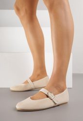 Beżowe Balerinki w Stylu Mary Jane Urifiel. Brązowe baleriny Born2be, bez wzorów, z jeansu, eleganckie, bez obcasa, bez zapięcia. Za 59.99 zł.