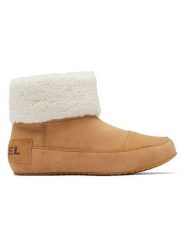 Sorel Skórzane botki zimowe "Explorer III" w kolorze jasnobrązowo-białym rozmiar: 39. Brązowe botki Sorel, bez wzorów, z materiału, bez obcasa, bez zapięcia. Za 264.15 zł.