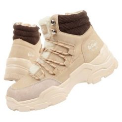 Buty Lee Cooper LCJ-24-03-3059L beżowy. Brązowe buty treningowe na zimę, bez wzorów, z polaru, przed kolano, bez zapięcia, trekkingowe. Za 362.10 zł.