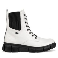 Trzewiki Rieker. Białe botki Rieker, bez wzorów, bez obcasa, na płaskiej podeszwie, bez zapięcia. Za 293.99 zł.