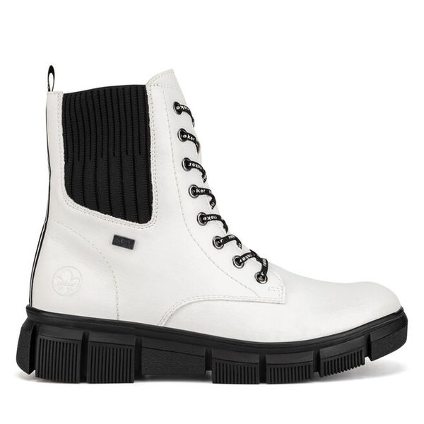 Trzewiki Rieker. Białe botki Rieker, bez wzorów, bez obcasa, na płaskiej podeszwie, bez zapięcia. Za 293.99 zł.