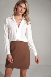 Trapezowa Mini Spódnica- brązowa. Brązowe spódnice Figl, xl, bez wzorów, z materiału, mini, trapezowe. Za 219.00 zł.