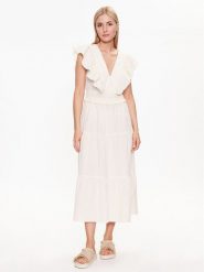 Gina Tricot Sukienka letnia Ruffle dress 20443 Écru Regular Fit. Sukienki Gina Tricot, xl, bez wzorów, z bawełny, bez kołnierzyka, bez ramiączek. Za 189.99 zł.