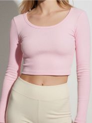 Bawełniana bluzka z długim rękawem - begonia. Bluzki Sinsay, l, bez wzorów, z bawełny, bez kołnierzyka, bez ramiączek. Za 19.99 zł.