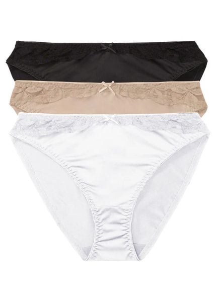 Figi z koronką (3 pary). Czarne figi bonprix, z aplikacjami, z koronki. Za 69.99 zł.