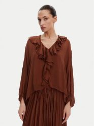 ViCOLO Bluzka TD0019 Brązowy Oversize. Brązowe bluzki ViCOLO, xs, bez wzorów, z wiskozy, bez kołnierzyka, bez ramiączek. Za 239.99 zł.