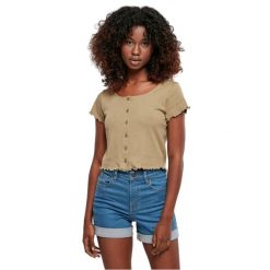 Damska krótka koszulka prążkowana zapinana na guziki Koszulka Urban Classics GT. Zielone t-shirty sportowe Urban Classics, bez wzorów, prążkowane, bez ramiączek. Za 149.50 zł.