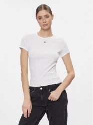 Tommy Jeans T-Shirt Essential DW0DW17383 Biały Slim Fit. Białe t-shirty Tommy Jeans, s, bez wzorów, z bawełny, bez kołnierzyka, bez ramiączek. Za 109.99 zł.
