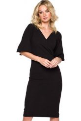 Elegancka sukienka ołówkowa z dekoltem V i bufiastymi rękawami czarna. Czarne sukienki Makover, na randkę, xxl, bez wzorów, eleganckie, bez kołnierzyka, bez ramiączek, ołówkowe. Za 369.00 zł.