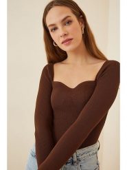 Happiness Istanbul Sweter w kolorze brązowym rozmiar: S/M. Brązowe swetry Happiness Istanbul, m, bez wzorów, prążkowane, bez ramiączek. Za 60.99 zł.