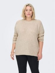 ONLY Carmakoma Sweter 15283136 Beżowy Regular Fit. Brązowe swetry Only Carmakoma, bez wzorów, z syntetyku, bez ramiączek. Za 49.99 zł.