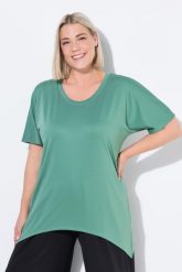 Damskie Koszula funkcjonalna wydłużone boki okrągły dekolt. Szare koszule Ulla Popken, plus size, bez wzorów, z dżerseju, bez kołnierzyka, plus size, bez ramiączek. Za 191.99 zł.