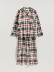 Flanelowa piżama w kratkę - zielony. Zielone piżamy Reserved, l, bez wzorów, z bawełny, bez kołnierzyka, bez ramiączek. Za 149.99 zł.