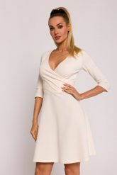 Śmietankowa Mini Sukienka z Dekoltem i Zakładkami. Czarne sukienki MOE, l, bez wzorów, z bawełny, wizytowe, bez kołnierzyka, bez ramiączek, mini. Za 316.90 zł.