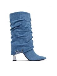 KARL LAGERFELD Kozaki Debutante KL32086 Granatowy. Niebieskie kozaki KARL LAGERFELD, bez wzorów, z materiału, bez obcasa, na słupku, bez zapięcia. Za 1,209.00 zł.