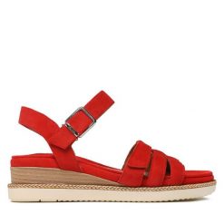 Sandały Tamaris. Czerwone sandały Tamaris, bez wzorów, bez obcasa, na koturnie, bez zapięcia. Za 439.99 zł.