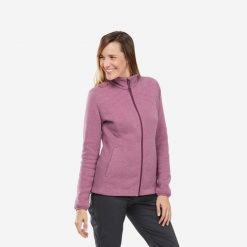 Bluza turystyczna damska Quechua NH150. Fioletowe bluzy QUECHUA, m, bez wzorów, z bawełny, bez kaptura. Za 119.99 zł.