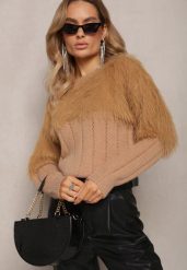 Brązowy Puchaty Sweter o Klasycznym Fasonie Fruve. Brązowe swetry Renee, bez wzorów, z wiskozy, casualowe, bez ramiączek. W wyprzedaży za 79.99 zł.