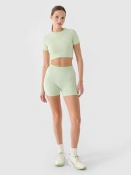 4F Legginsy krótkie treningowe damskie - turkusowe M/L. Niebieskie legginsy 4f, bez wzorów, z dzianiny, klasyczne, krótkie. Za 29.99 zł.