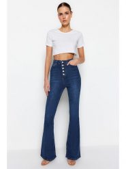 Trendyol Dżinsy - Slim fit - w kolorze niebieskim rozmiar: 42. Niebieskie jeansy Trendyol, bez wzorów, klasyczne, z podwyższonym stanem. Za 100.52 zł.