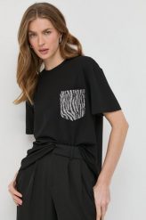 Nissa t-shirt damski kolor czarny. Czarne t-shirty Nissa, z aplikacjami, bez kołnierzyka, bez ramiączek. W wyprzedaży za 519.99 zł.