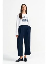 Rich & Royal Spodnie w kolorze granatowym rozmiar: 42. Niebieskie spodnie materiałowe Rich & Royal, bez wzorów, z materiału, z podwyższonym stanem. Za 274.99 zł.