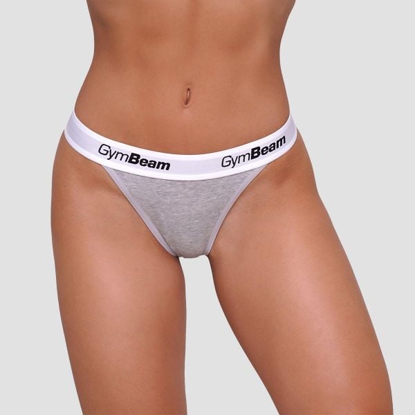 Stringi damskie 3Pack z elastycznym pasem. Szare stringi GYMBEAM, bez wzorów, z bawełny. Za 73.90 zł.