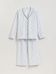 Dwuczęściowa piżama z bawełny - jasnoniebieski. Niebieskie piżamy Reserved, l, bez wzorów, z bawełny, bez kołnierzyka, bez ramiączek. Za 149.99 zł.