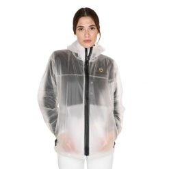 Uniseksowa wodoodporna kurtka. Białe kurtki przeciwdeszczowe EQUESTRO, s, bez wzorów, z nylonu, bez kaptura, na fitness i siłownię. Za 251.90 zł.