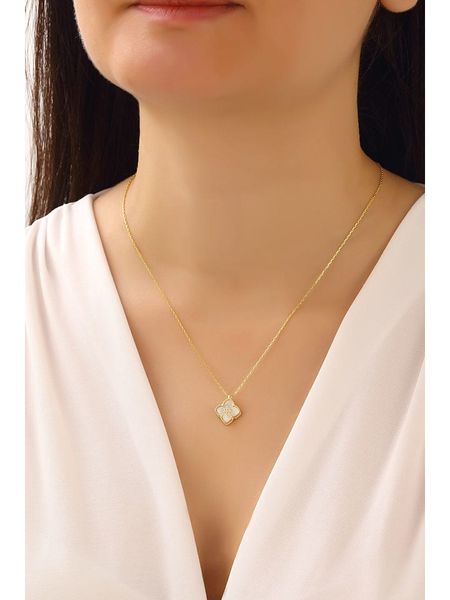 Miu Silver Pozłacany naszyjnik z zawieszką - dł. 42 cm rozmiar: onesize. Białe naszyjniki Miu Silver, z materiału, z cyrkonią, pozłacane. Za 86.99 zł.