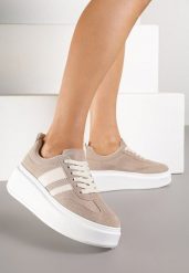 Ciemnobeżowe Sneakersy Klasyczne Tenisówki na Grubej Podeszwie z Koturnem Adessia. Brązowe trampki Renee, bez wzorów, z jeansu, klasyczne, bez zapięcia. Za 89.99 zł.