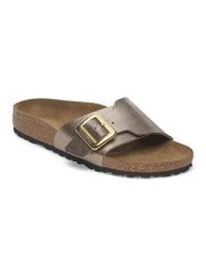 Birkenstock Klapki "Madrid" w kolorze brązowym rozmiar: 38. Brązowe klapki Birkenstock, bez wzorów, klasyczne, z otwartym noskiem, bez obcasa, bez zapięcia. Za 422.95 zł.
