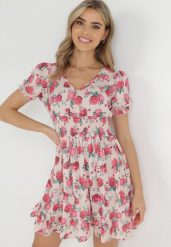 Różowa Sukienka Aethiliana. Czerwone sukienki Born2be, l, bez wzorów, bez kołnierzyka, bez ramiączek, mini, rozkloszowane. Za 159.99 zł.