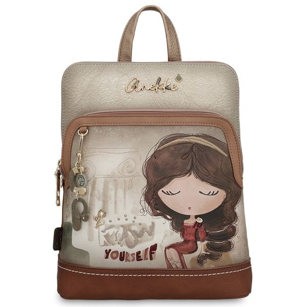 Brązowy Stylowy Damski Plecak Anekke. Brązowe plecaki Anekke, z aplikacjami, zdobione, bez dodatków. Za 399.00 zł.