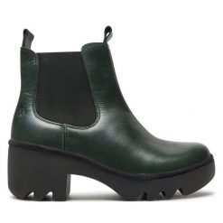 Sztyblety Fly London. Zielone botki Fly London, bez wzorów, bez obcasa, na słupku, bez zapięcia. Za 309.99 zł.
