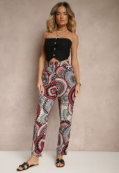 Czerwone Szerokie Spodnie z Bawełny High Waist w Abstrakcyjny Wzór Jorivaess. Czerwone jeansy Renee, bez wzorów, z bawełny, biznesowe, z podwyższonym stanem. W wyprzedaży za 20.99 zł.