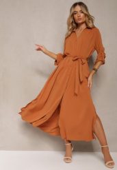 Brązowa Casualowa Sukienka Koszulowa na Guziki z Kieszeniami Jezebel. Brązowe sukienki Renee, na spotkanie biznesowe, l, bez wzorów, eleganckie, bez kołnierzyka, bez ramiączek, maxi, koszulowe. W wyprzedaży za 107.99 zł.