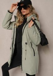 Jasnozielona Kurtka w Stylu Parki na Napy ze Ściągaczami w Pasie Ardodia. Zielone kurtki Renee, l, bez wzorów, z jeansu, eleganckie, z kapturem. W wyprzedaży za 262.49 zł.