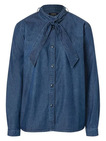 More & More Bluzka dżinsowa w kolorze granatowym rozmiar: 46. Niebieskie bluzki More & More, bez wzorów, bez kołnierzyka, bez ramiączek. Za 113.99 zł.