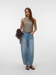 Vero Moda Top w kolorze beżowo-czarnym rozmiar: XL. Brązowe topy Vero Moda, xl, bez wzorów, bez kołnierzyka, bez ramiączek. Za 66.47 zł.