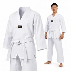 Dobok do Taekwondo standard bluza spodnie pas MOOTO. Białe bluzy DBX BUSHIDO, bez wzorów, z bawełny, bez ramiączek, bez kaptura. Za 99.00 zł.