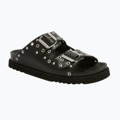 Klapki damskie Scholl Beatriz Ring Leather. Czarne klapki Scholl, bez wzorów, z materiału, eleganckie, bez obcasa, bez zapięcia. Za 549.99 zł.