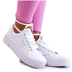 Tenisówki Na Platformie Lee Cooper LCW-22-31-0884L Białe. Białe trampki bez wzorów, z materiału, klasyczne, bez zapięcia. Za 197.76 zł.