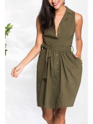 Milan Kiss Sukienka w kolorze khaki rozmiar: L. Brązowe sukienki Milan Kiss, na imprezę, l, bez wzorów, z tkaniny, bez kołnierzyka, bez ramiączek, mini. Za 123.25 zł.
