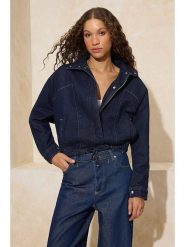 Trendyol Kurtka dżinsowa w kolorze granatowym rozmiar: S. Niebieskie kurtki Trendyol, s, bez wzorów, z bawełny, bez kaptura. Za 195.99 zł.