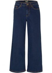 Dżinsy Wide Leg, mid waist, cropped. Niebieskie jeansy bonprix, bez wzorów, z denimu. Za 149.99 zł.